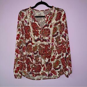 NEW Loft Blouse M Pink Paisley Print Long Sleeve Prairie Boho Top